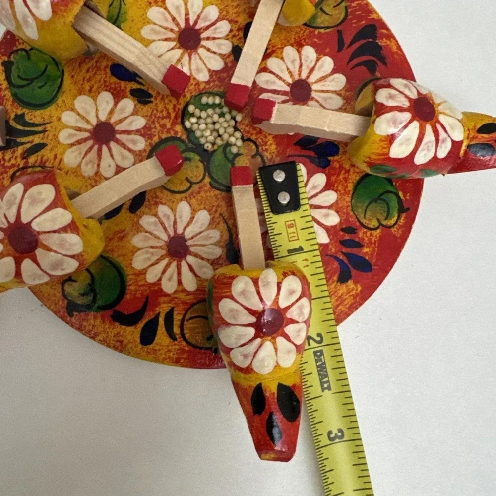 Vtg Wooden Russian Folk Art Pecking Chickens Moveable Toy Hand Carved
